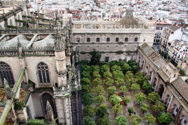 Vistas del Patio de los Naranjos de la Catedral de Sevilla desde la Giralda