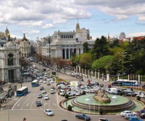 Plaza de Cibeles desde la terraza del palacio de Cibeles en Madrid