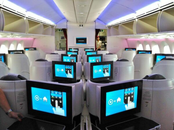 Interior de un avión de Qatar Airways