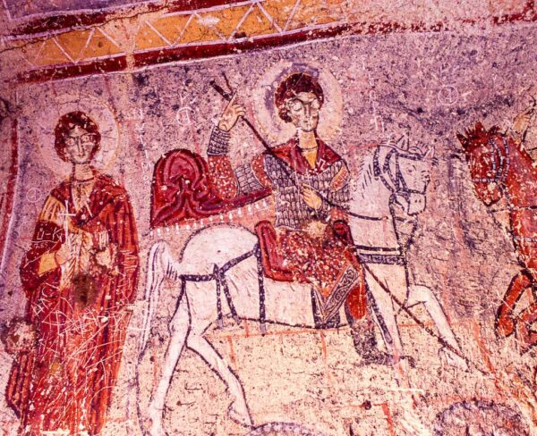 Frescos de iglesia rupestre en Capadocia en Turquía